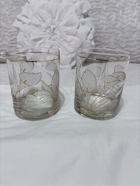 Vintage Culver Calla Lily 22K Gold Rocks Glasses Set of 2